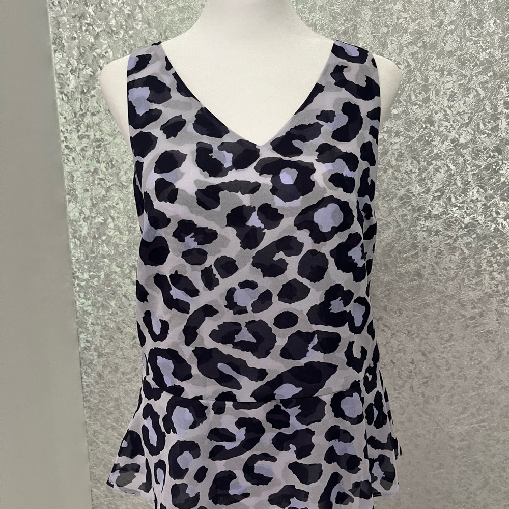 CAbi Black and Lavender Animal Print Tank Top Size XS